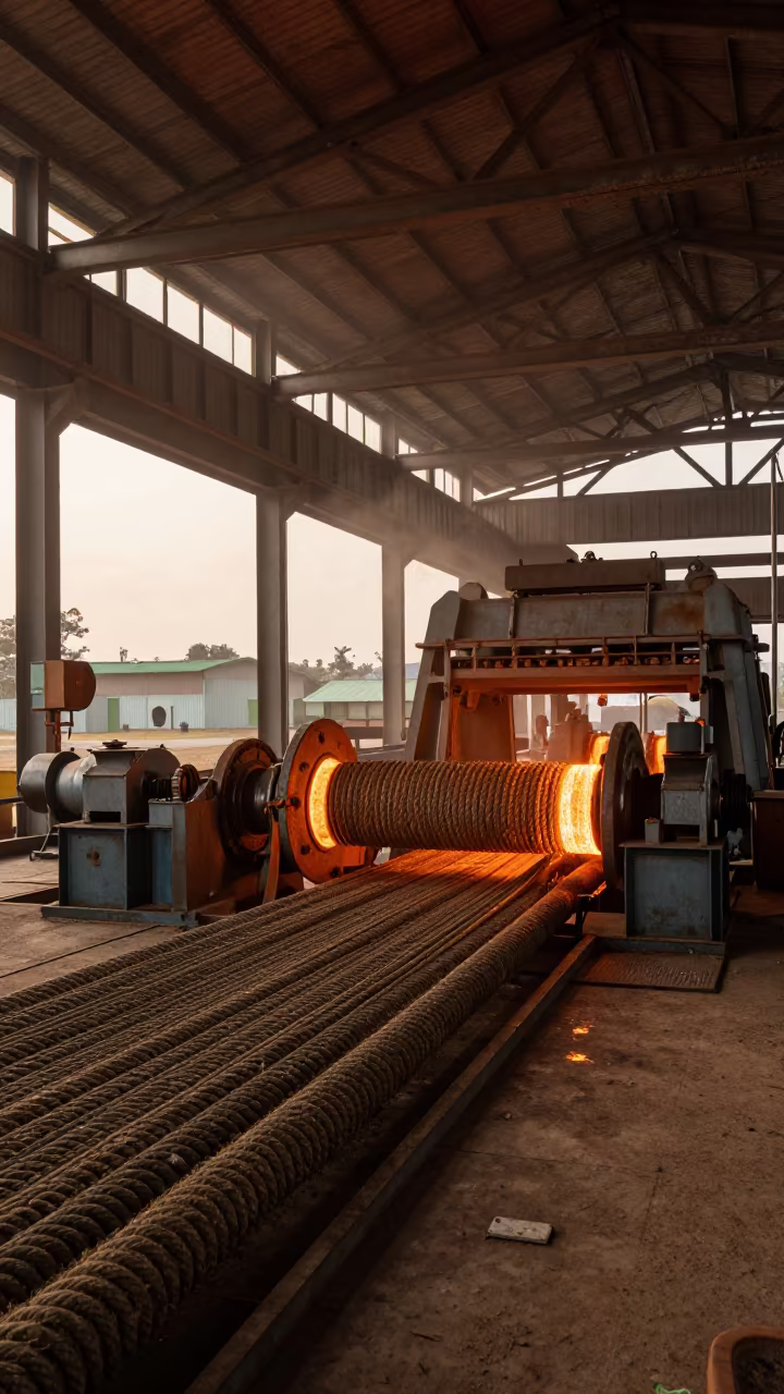 Twisted Rope Strands in Kinshasa Turbine Hall Sunset in in a turbine hall near Kinshasa