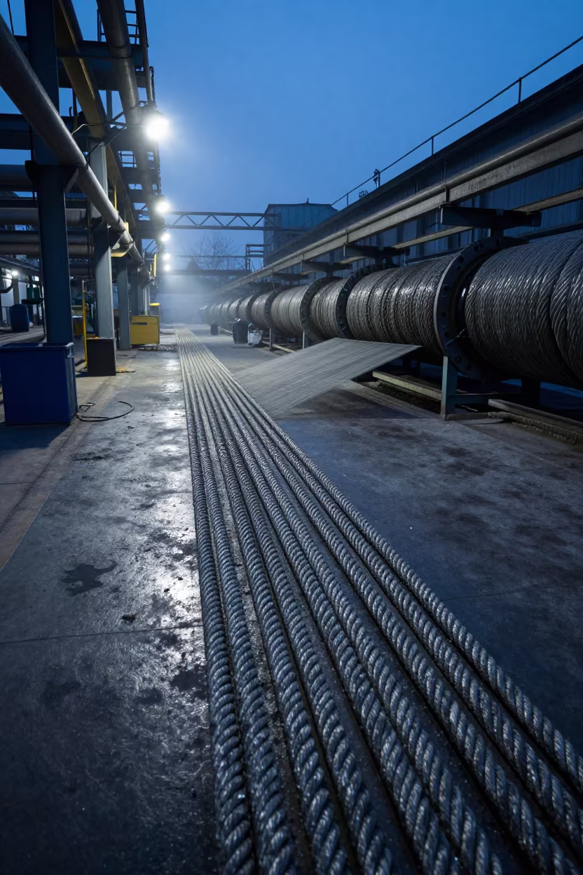 Twisted Rope Strands in Shanghai Factory Twilight in on a factory floor near French Concession, Shanghai
