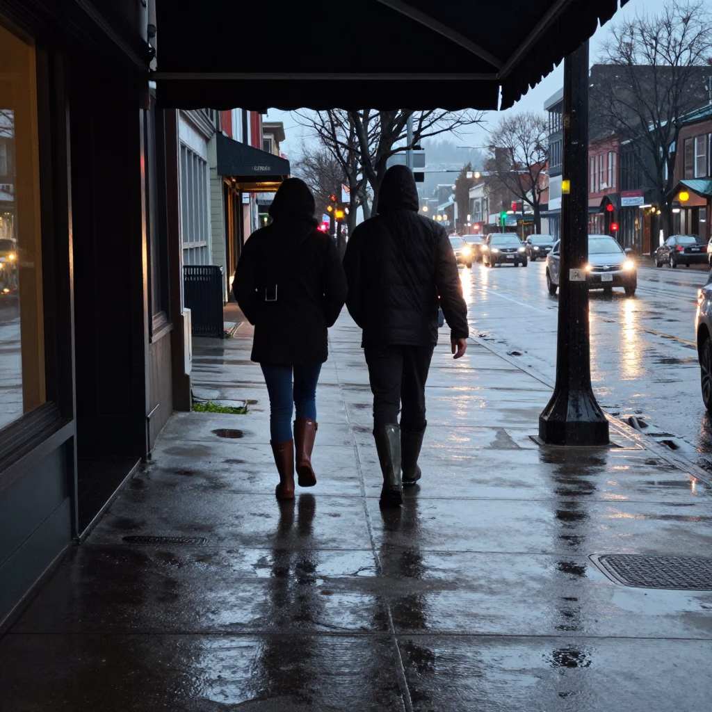 Two People in Portland at Dusk Light in in Portland, Oregon, United States