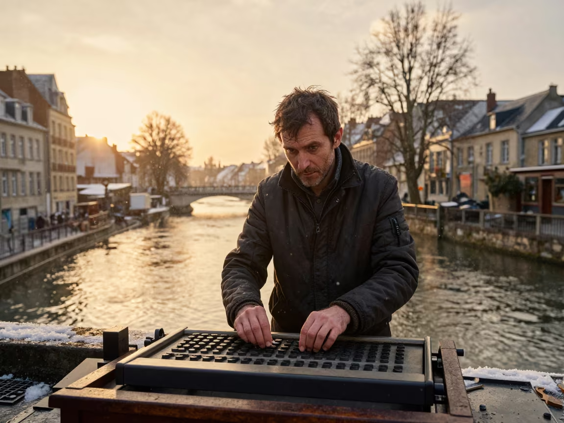 Typesetter Eyes Golden Hour Canal Snow in beside a canal in Rennes