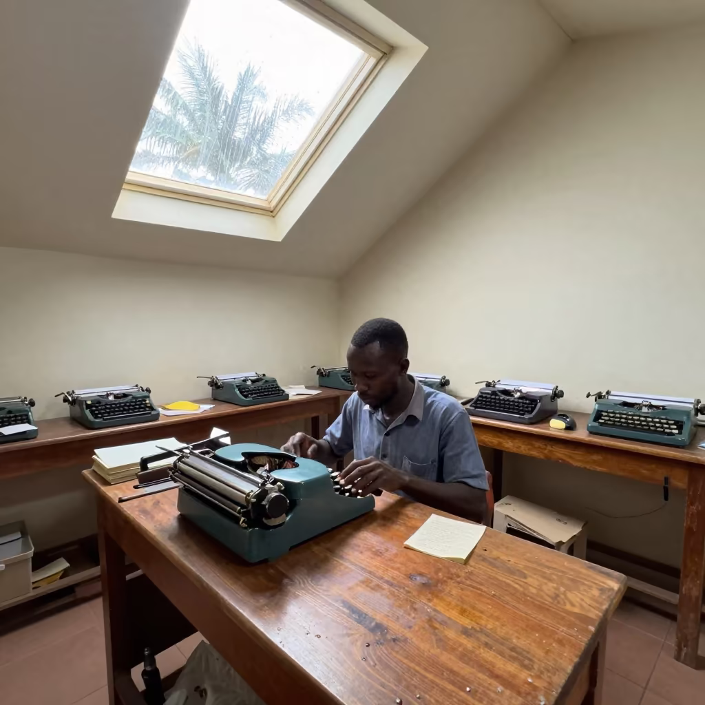 Typewriter Repairman in Lilongwe Atelier Midday in in an atelier in Lilongwe