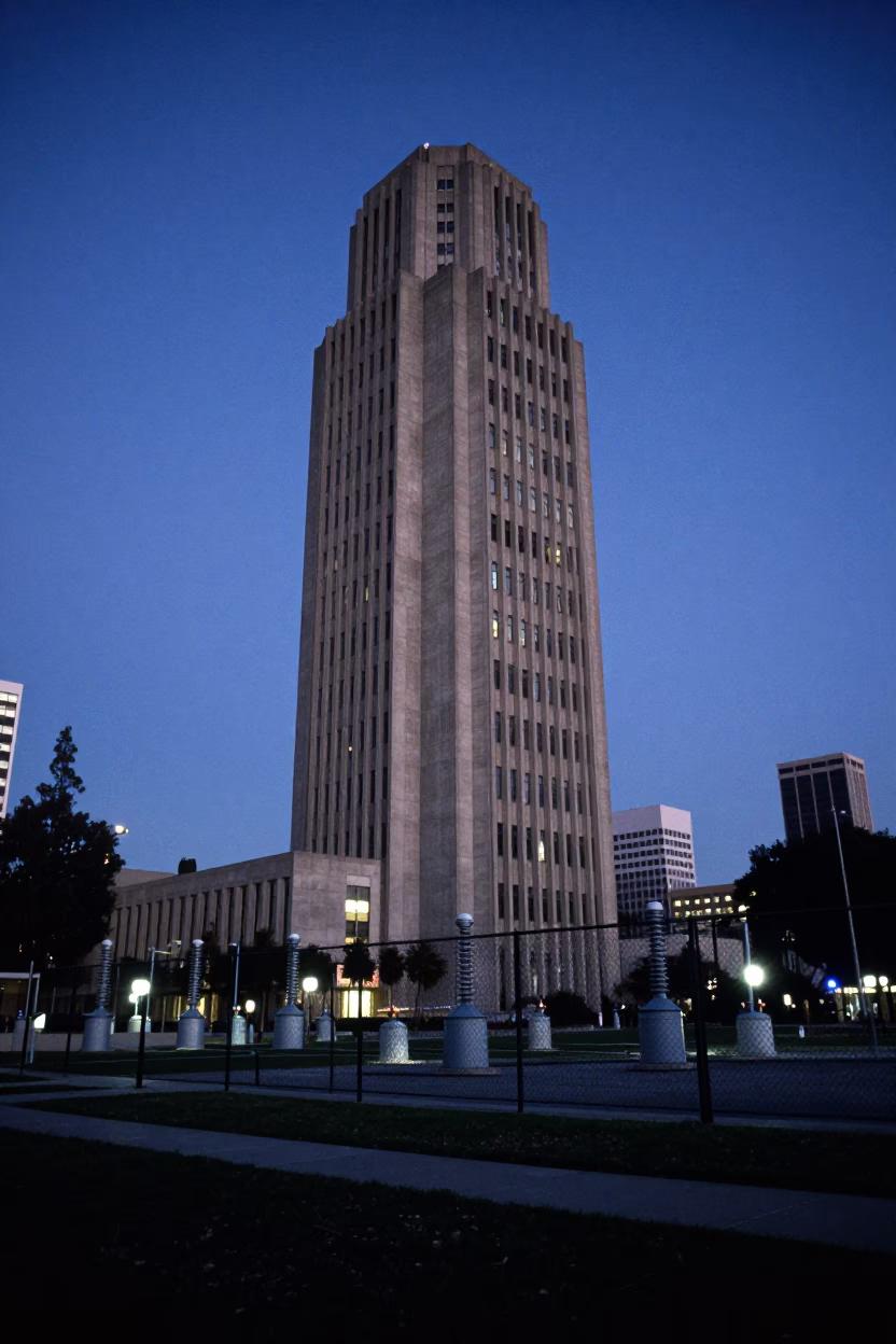 UCLA Brutalist Concrete Tower And Substation Fence in Los Angeles in in Los Angeles, California, United States