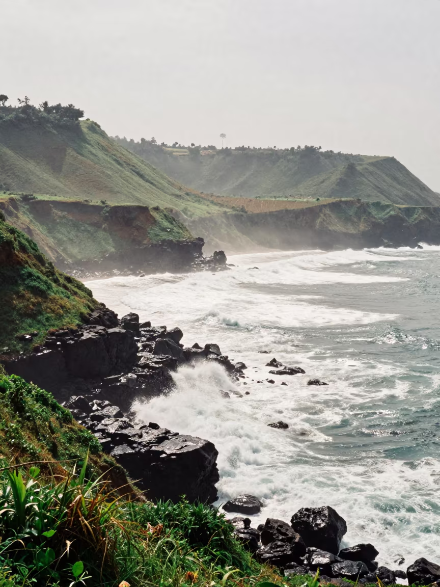 Uganda Ridge Waves Noon Rainy Season in from a ridge above layered foothills in Uganda