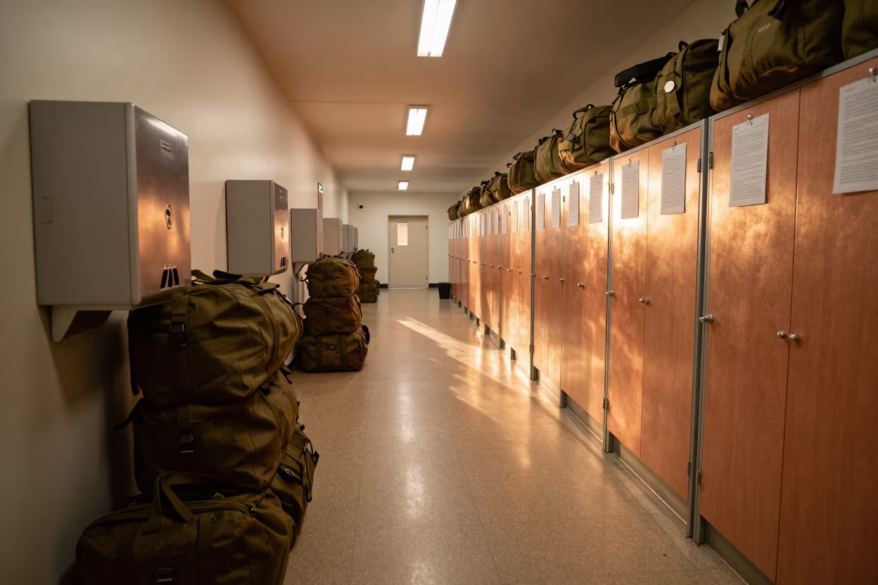 UK Mess Hall Corridor Boot Dryers Inspection Cards in in a mess hall before service in United Kingdom