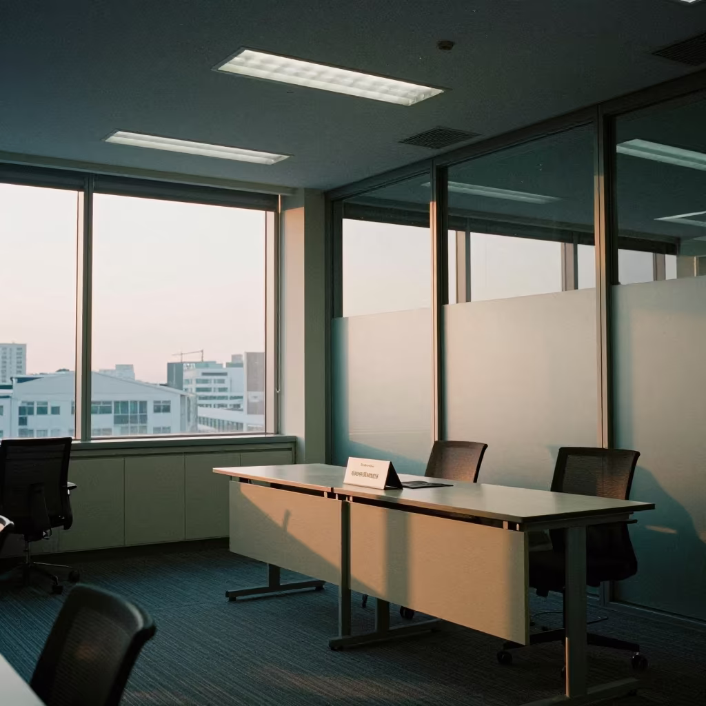 Ulsan Boardroom Sky Transition Day to Night in at a boardroom table before a meeting in Ulsan