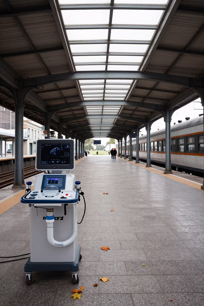 Ultrasound Gel Station in Restored Salamiyah Terminal in inside a restored train terminal near Salamiyah