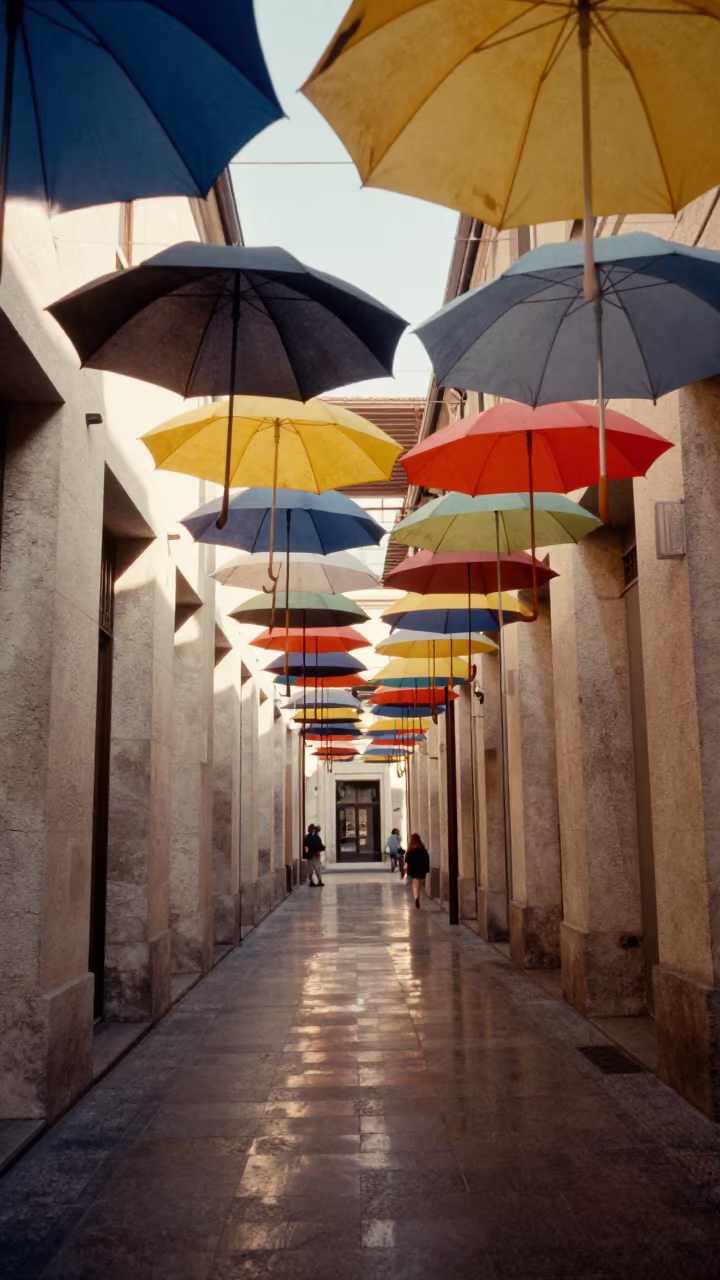 Umbrella Canopies Seen From Below in Turin Skylight in inside a skylit passageway in Turin