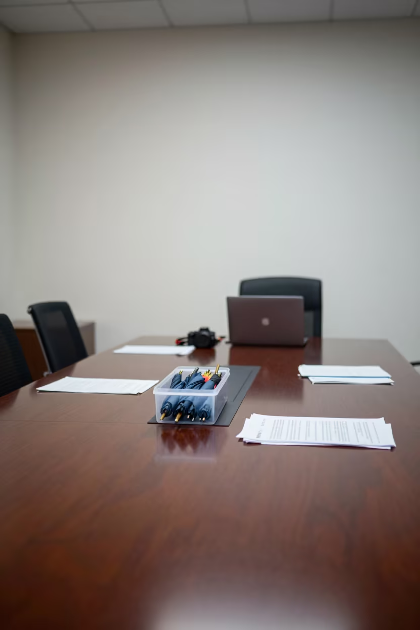 Umbrella Claim Tag Box on Changsha Boardroom Table in at a boardroom table before a meeting near Changsha