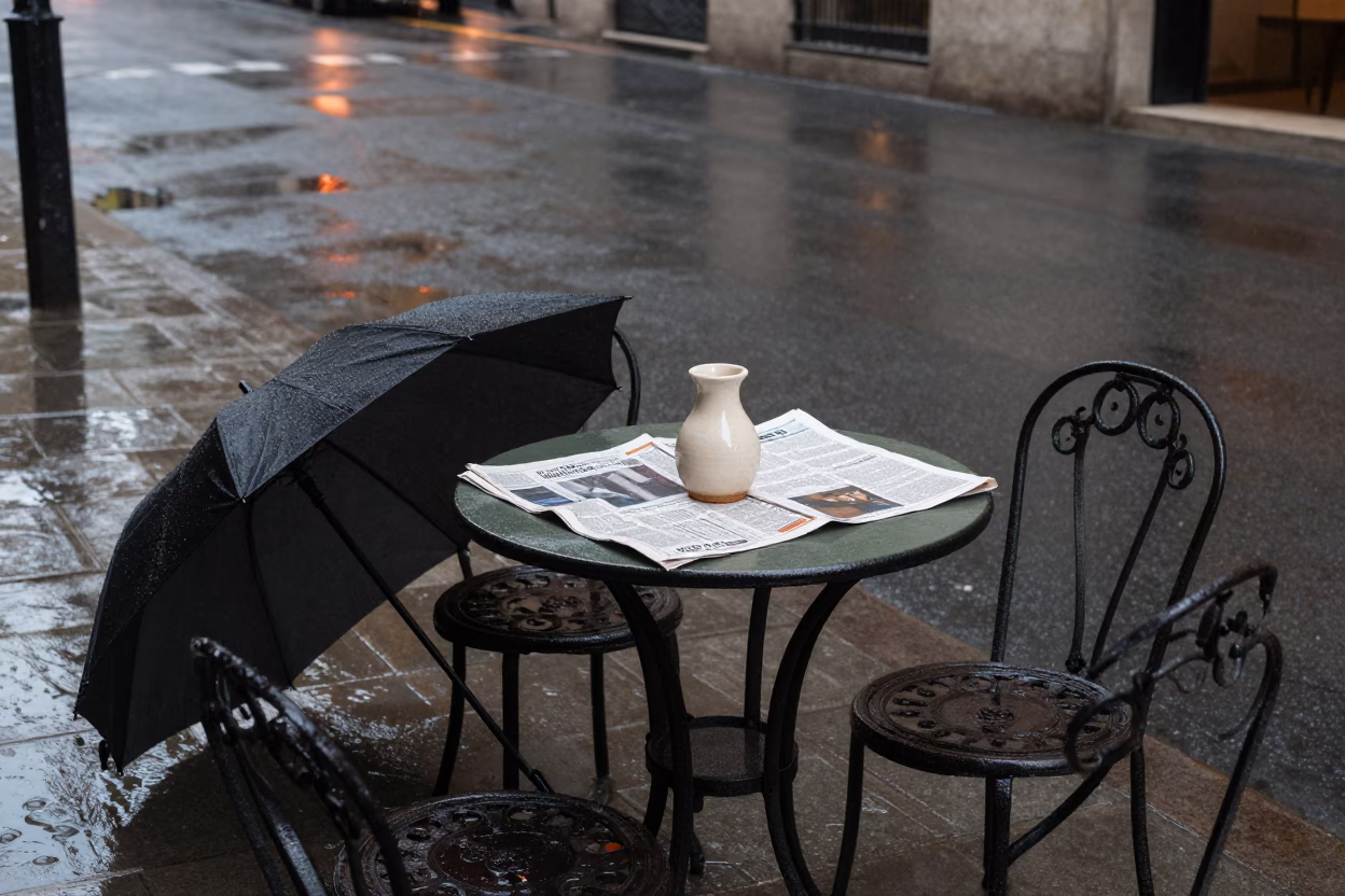Umbrella in Barcelona at Dusk Light in in Barcelona, Spain
