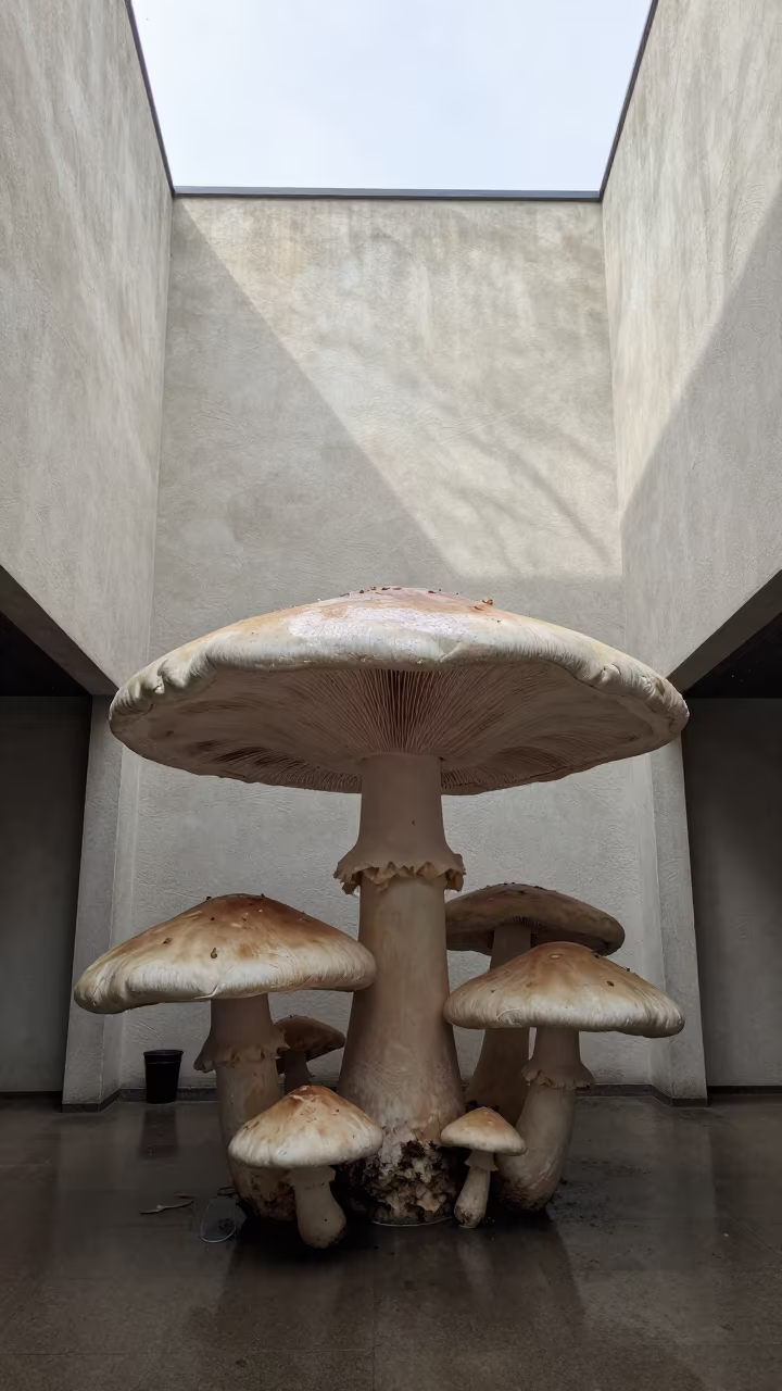 Umbrella Mushrooms in Vaulted Atrium Shadow Study in inside a vaulted atrium near Bumba