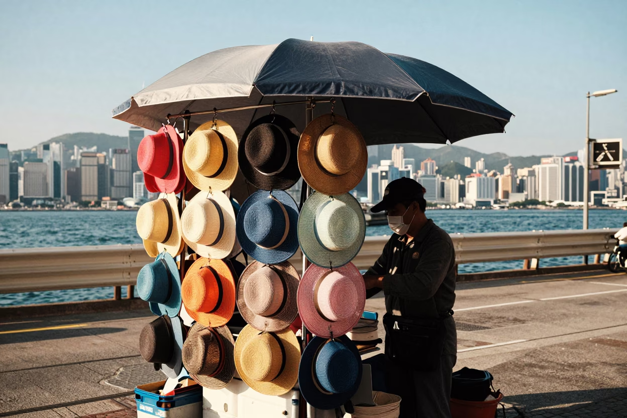 Umbrella Stall in Hong Kong at Clear Late-afternoon Light in in Hong Kong, Hong Kong