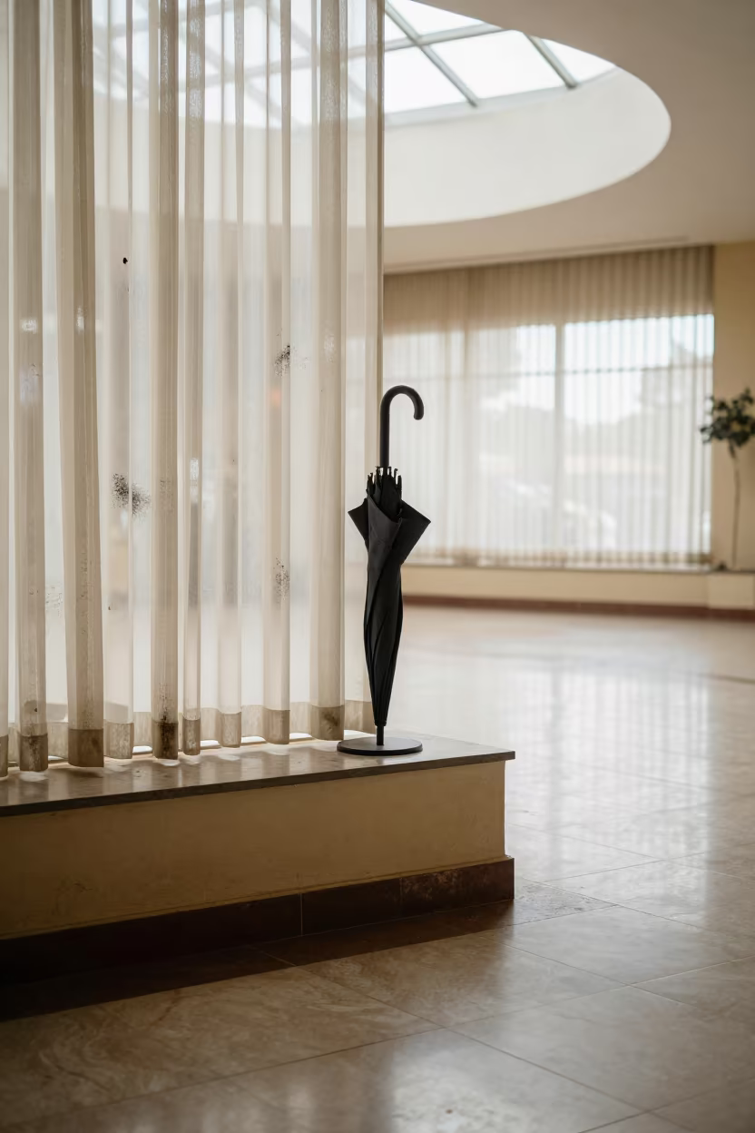 Umbrella Stand Winter Light Entry Hall Yamoussoukro in on a painted display ledge in Yamoussoukro