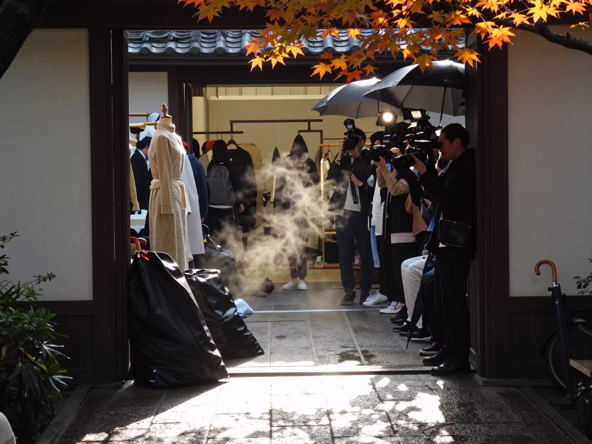 Umbrellas and Flashes in Autumn Atelier Naha in inside a couture atelier near Naha