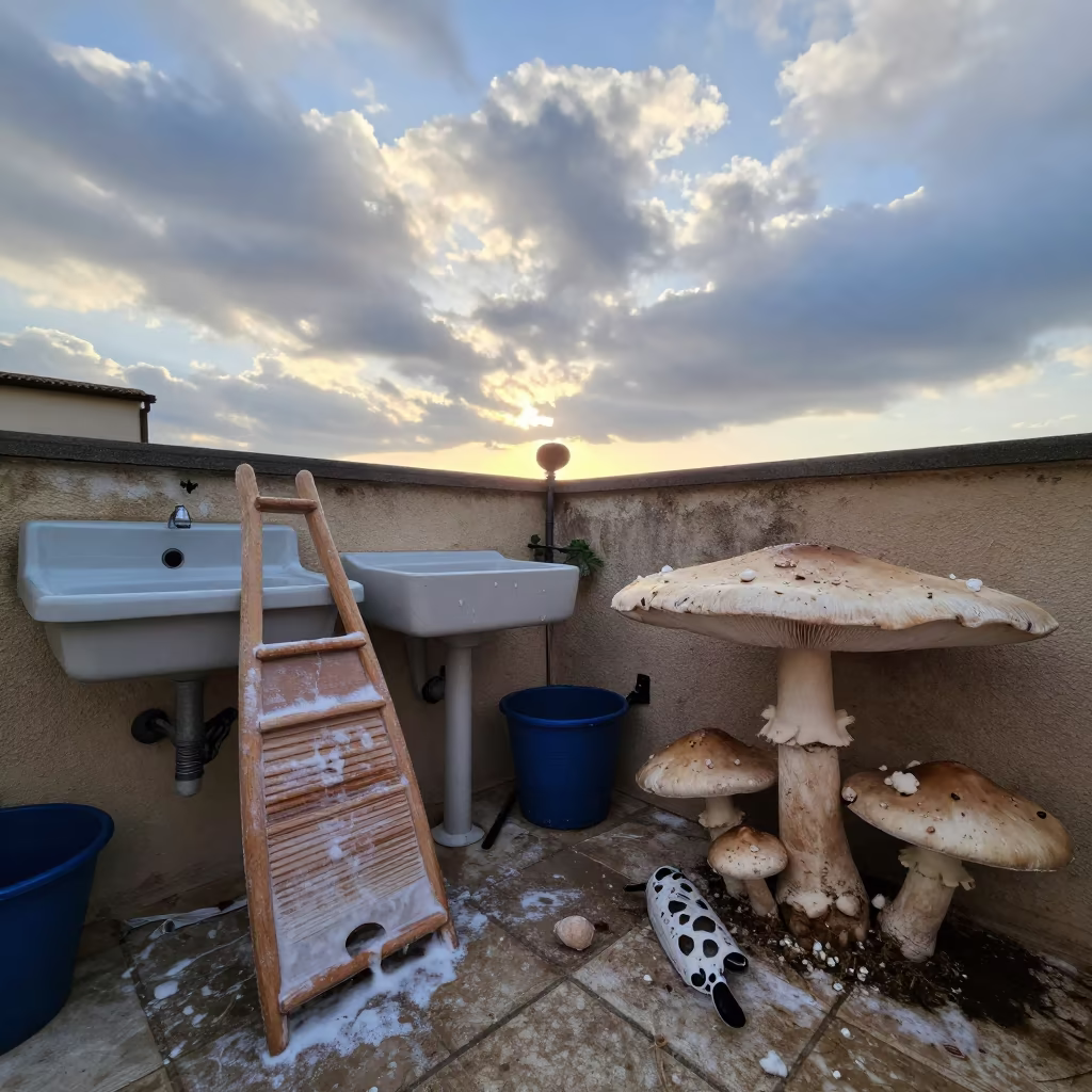 Umbria Dawn Washboard With Giant Mushrooms in in Umbria