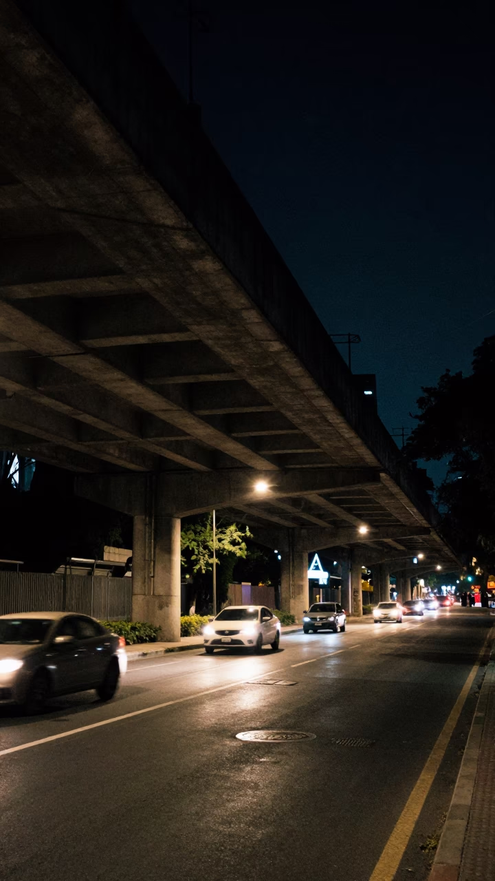 Underpass Scene in Mexico City at Deep In The Night Light in in Mexico City, Mexico