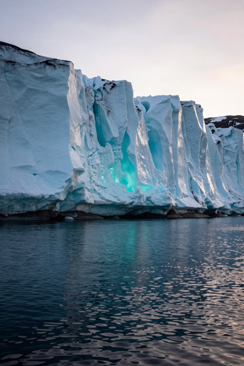 Underwater Glacial Ice Wall Finland Winter Dawn in above a rock shelf sealed under winter ice in Finland
