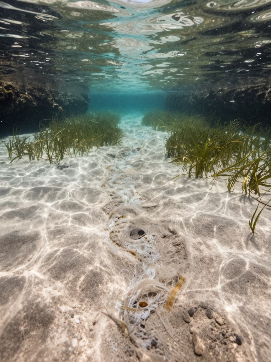 Underwater River of Hydrogen Sulfide in Cave Near Auckland in above a seagrass meadow near Auckland