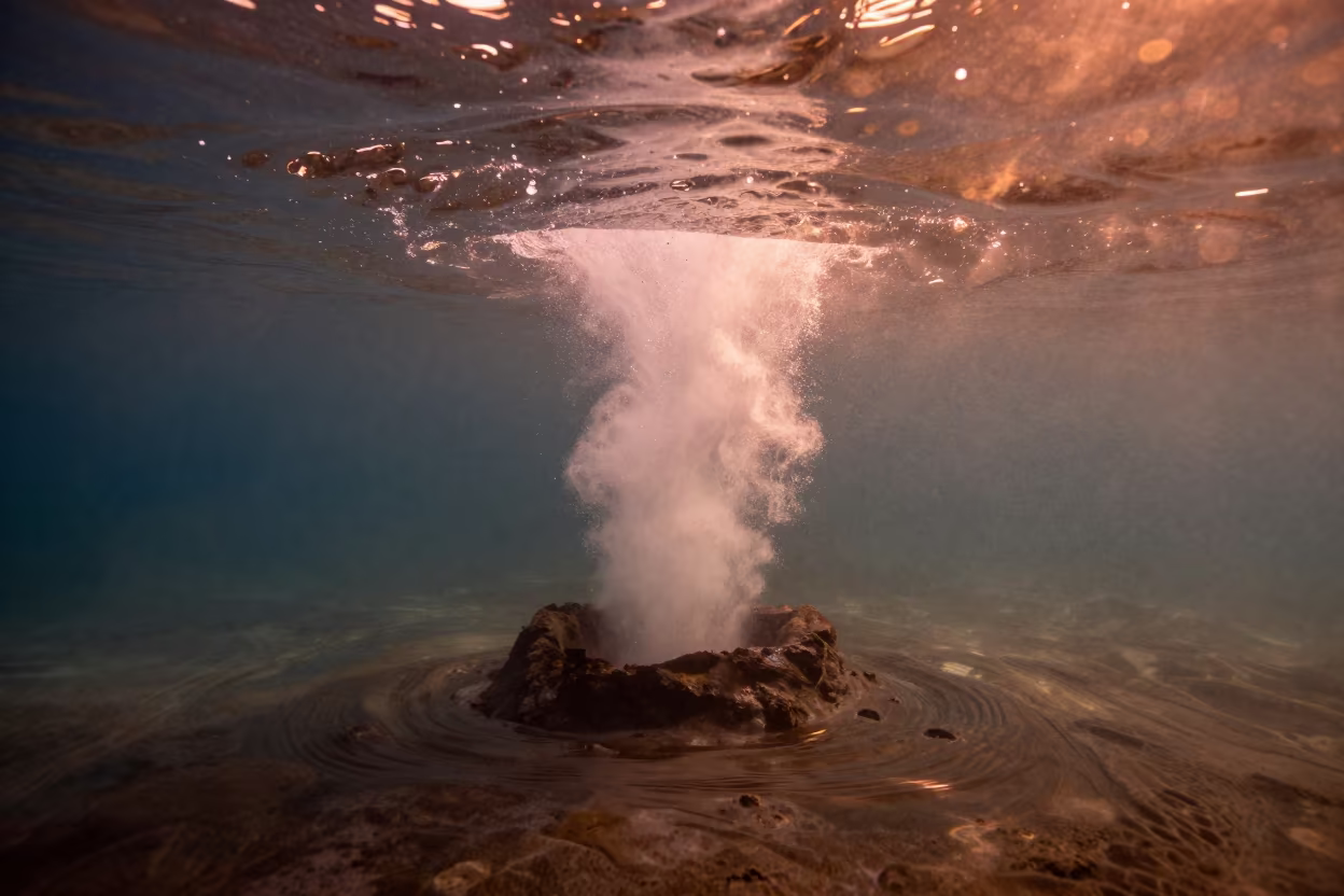 Underwater Volcanic Vent in Deep Water in through suspended particles in deep water near Kathmandu