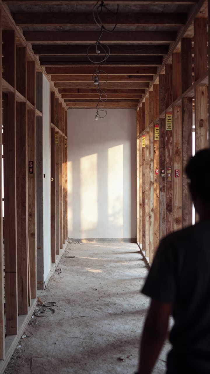Unfinished Chennai Lobby Corridor Construction Site in inside a half-built lobby in Chennai