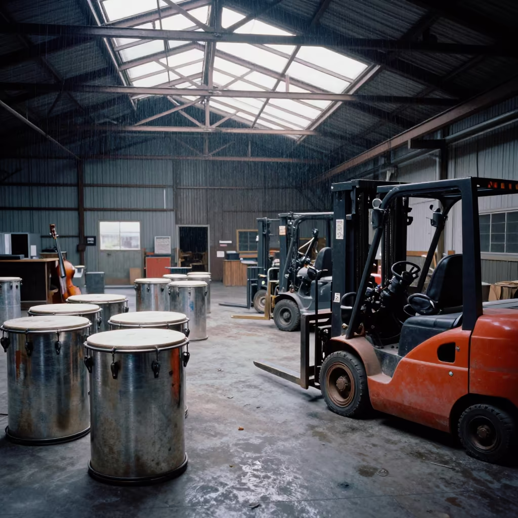 Unfinished Steel Drums and Forklifts in Key West Club in at a jazz club in Key West
