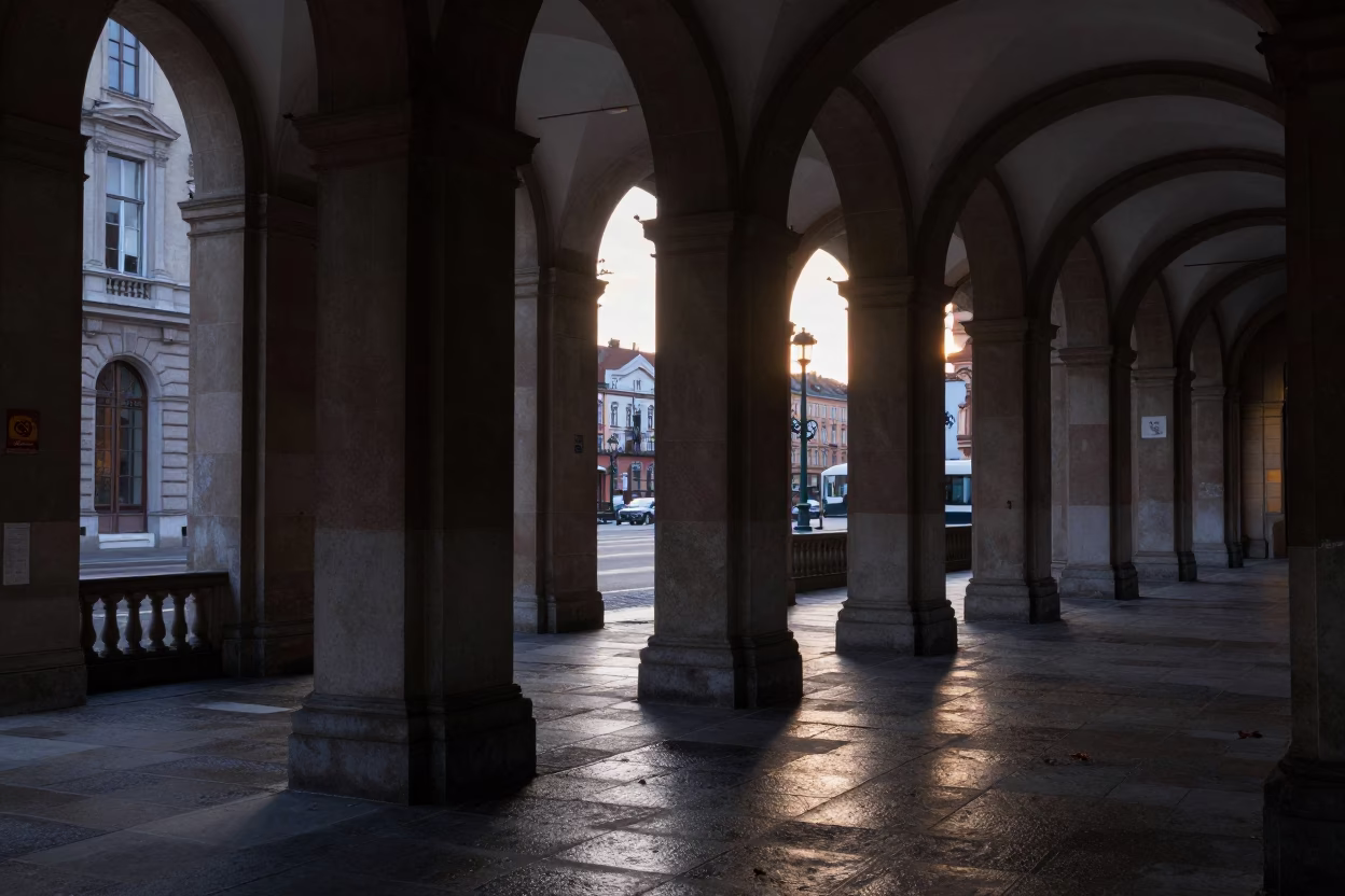 University Arcade in Vienna at Nautical Dawn Light in in Vienna, Austria
