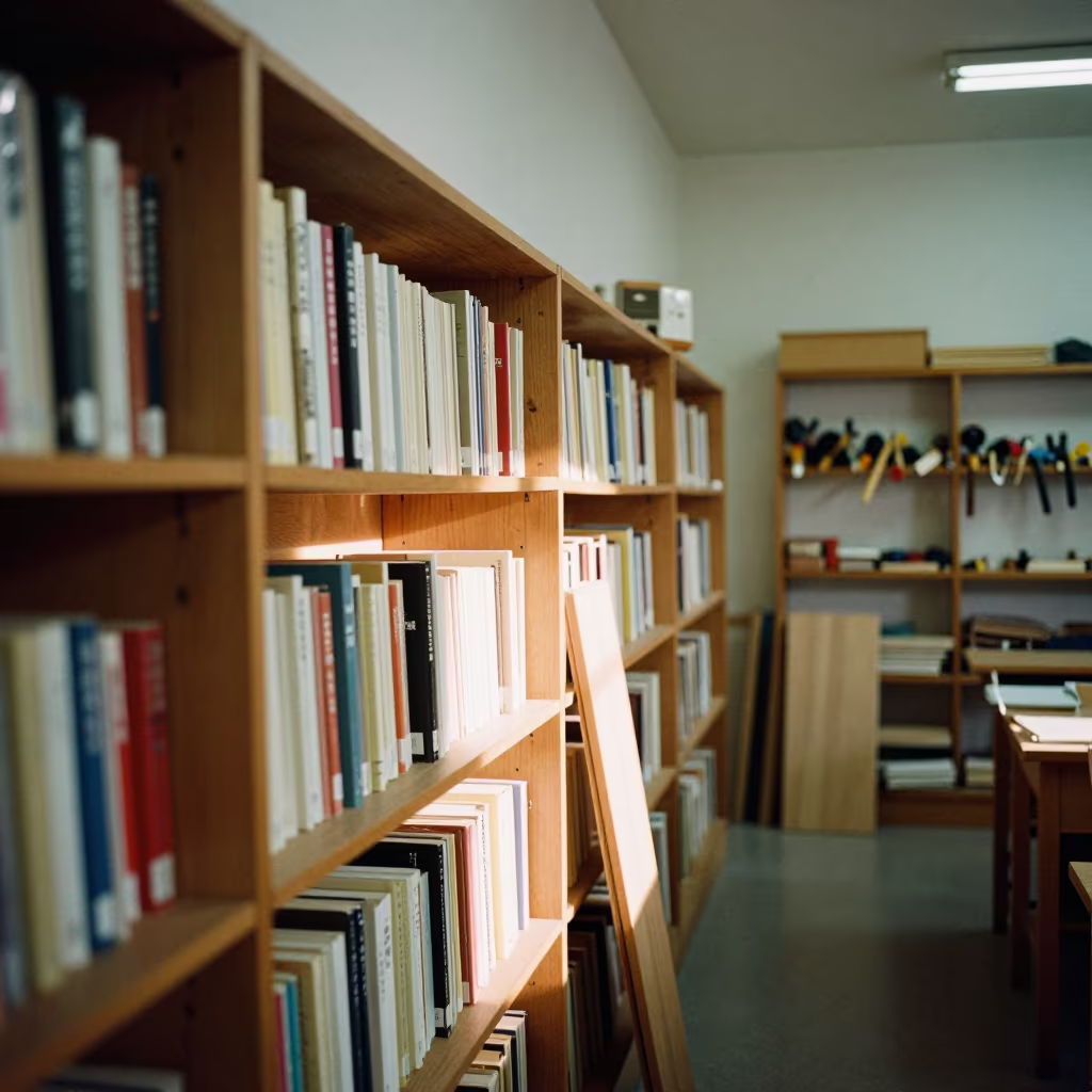 University Bookshelf in Nagasaki Woodshop in in a woodshop classroom in Nagasaki