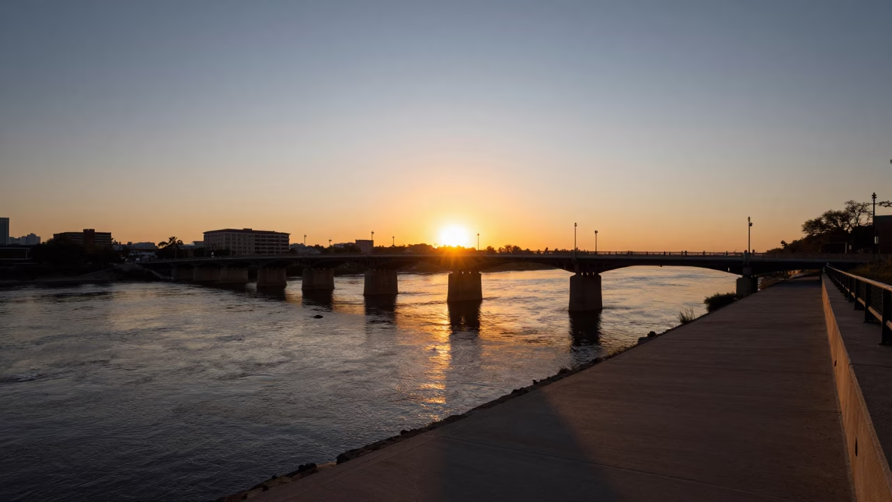 University Bridge Piers in Austin at As The Sun Drops Toward The Horizon in in Austin, Texas, United States