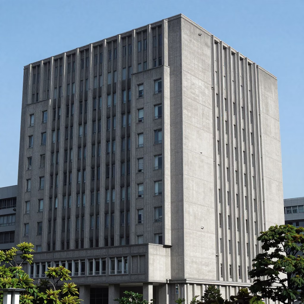 University Building in Tokyo at The Flat Glare Of Noon Light in in Tokyo, Japan