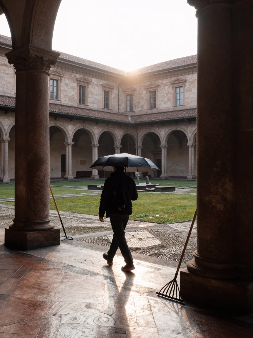 University Cloister in Milan at The Late Morning Light in in Milan, Italy