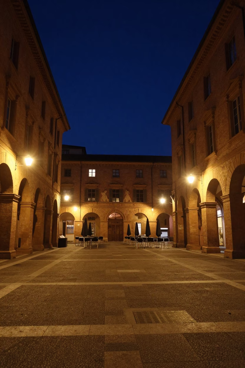 University Courtyard at The Deepest Night Sky Light in Bologna in in Bologna, Italy