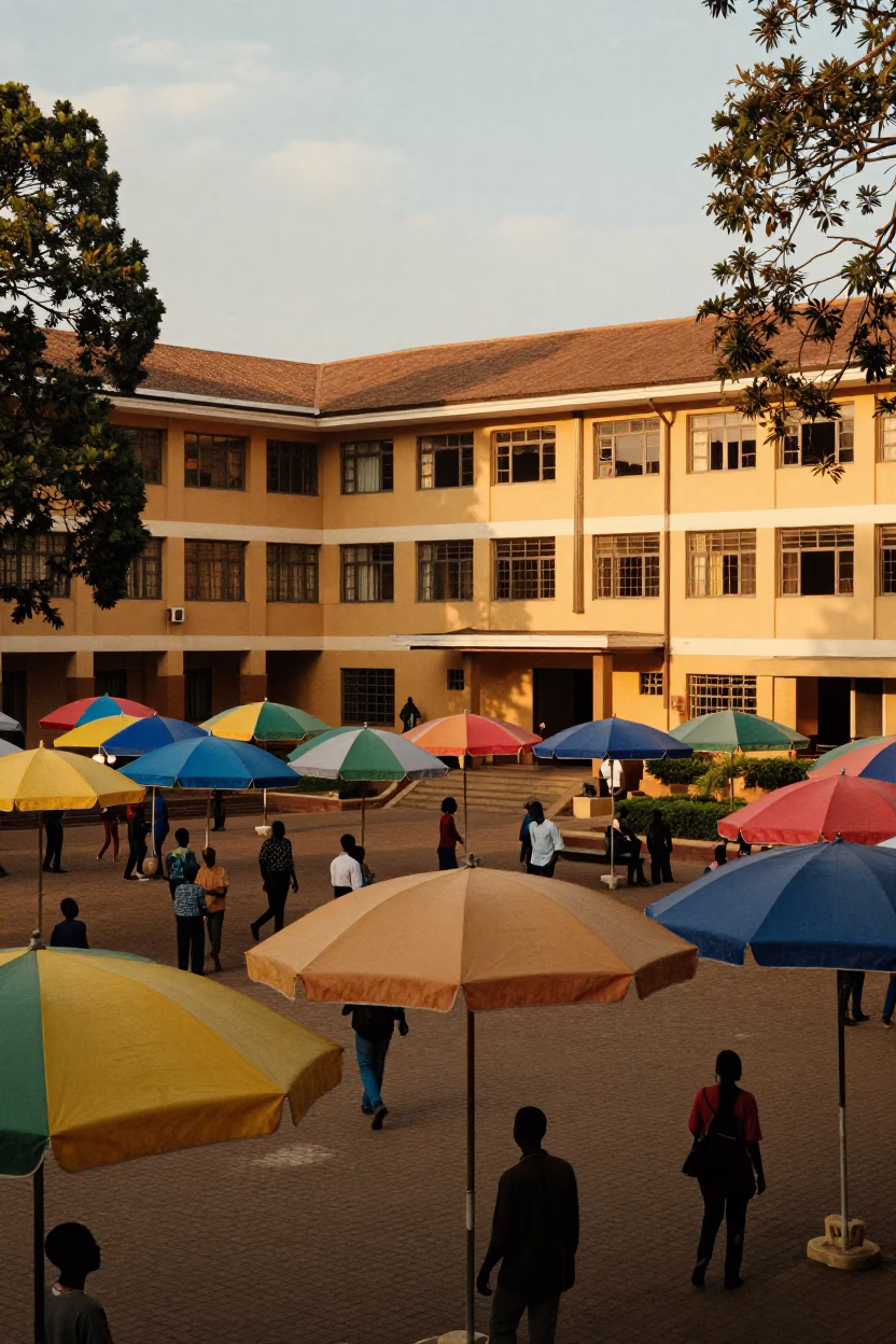 University Courtyard Umbrellas Nairobi Kenya Evening Light in in Nairobi, Kenya