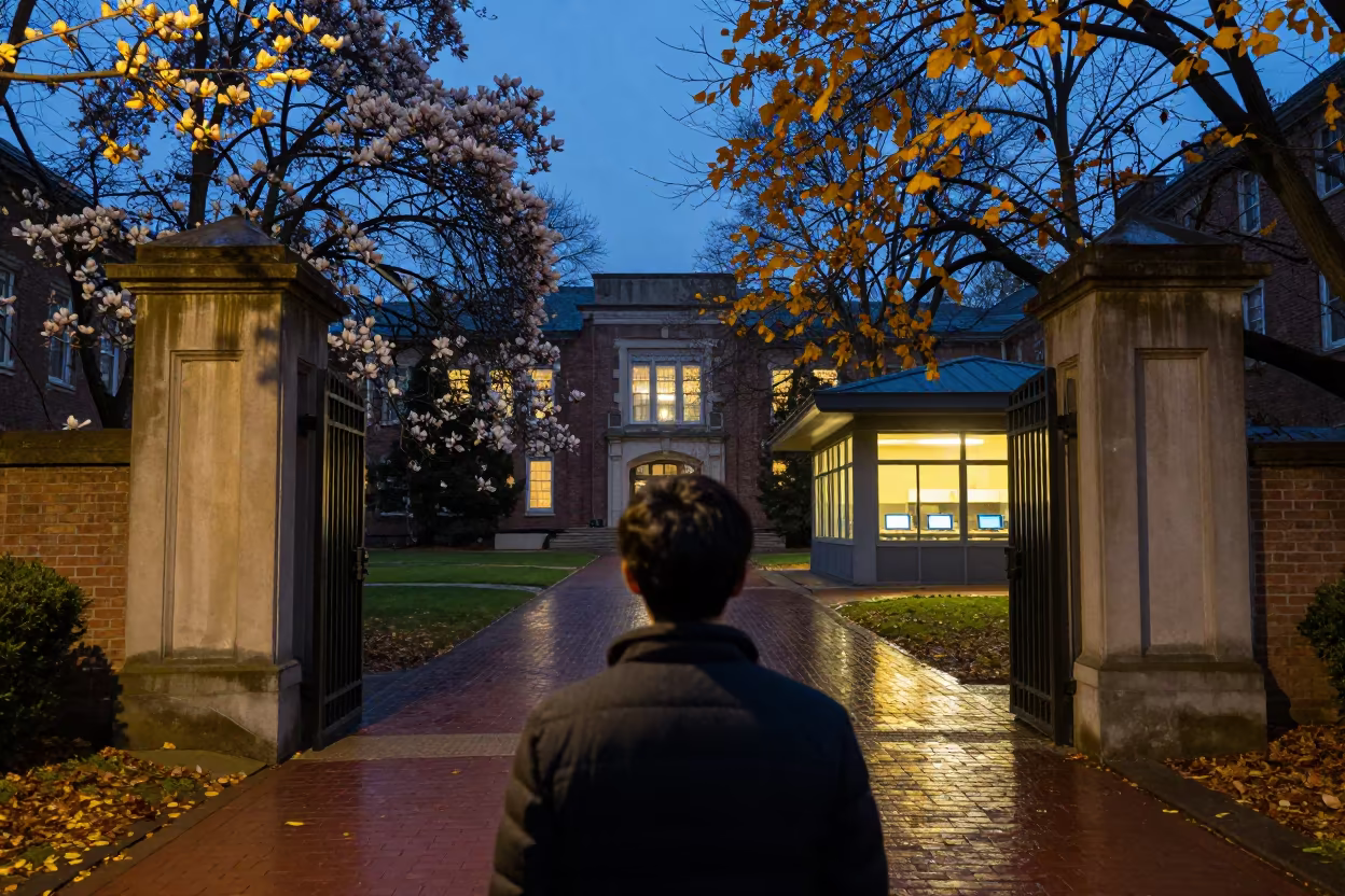 University Gate at Twilight with Autumn Magnolias in in a computer lab before lessons in Kahramanmaraş