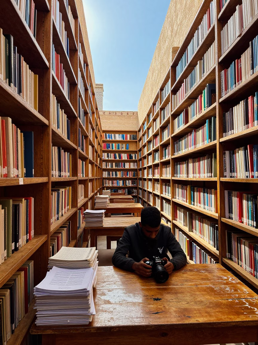 University Library in Fez at The Late Morning Light in in Fez, Morocco