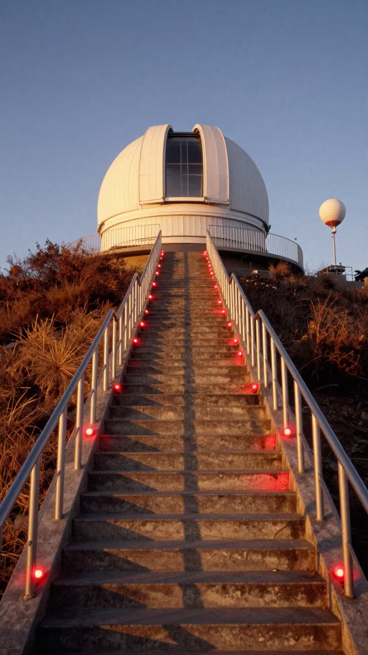 University Observatory Stairwell Red Night Bulbs in near a weather balloon launch site in Dali