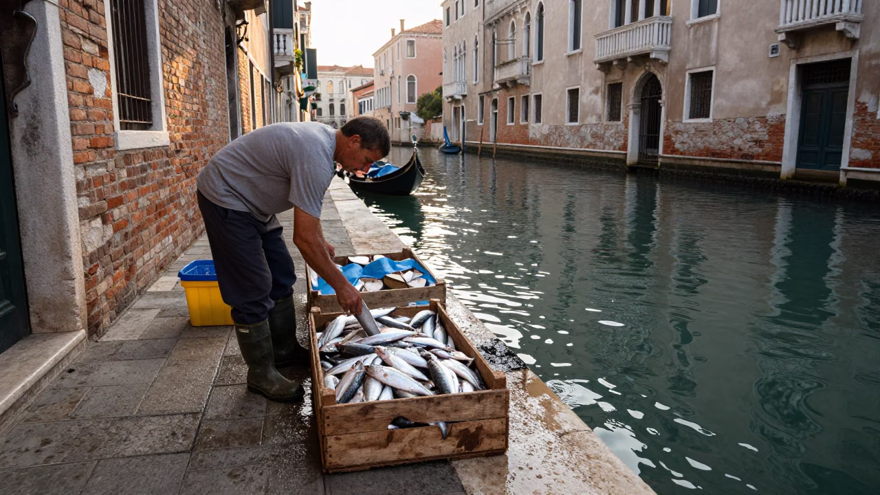 Unloading Catch in Venice in in Venice, Italy