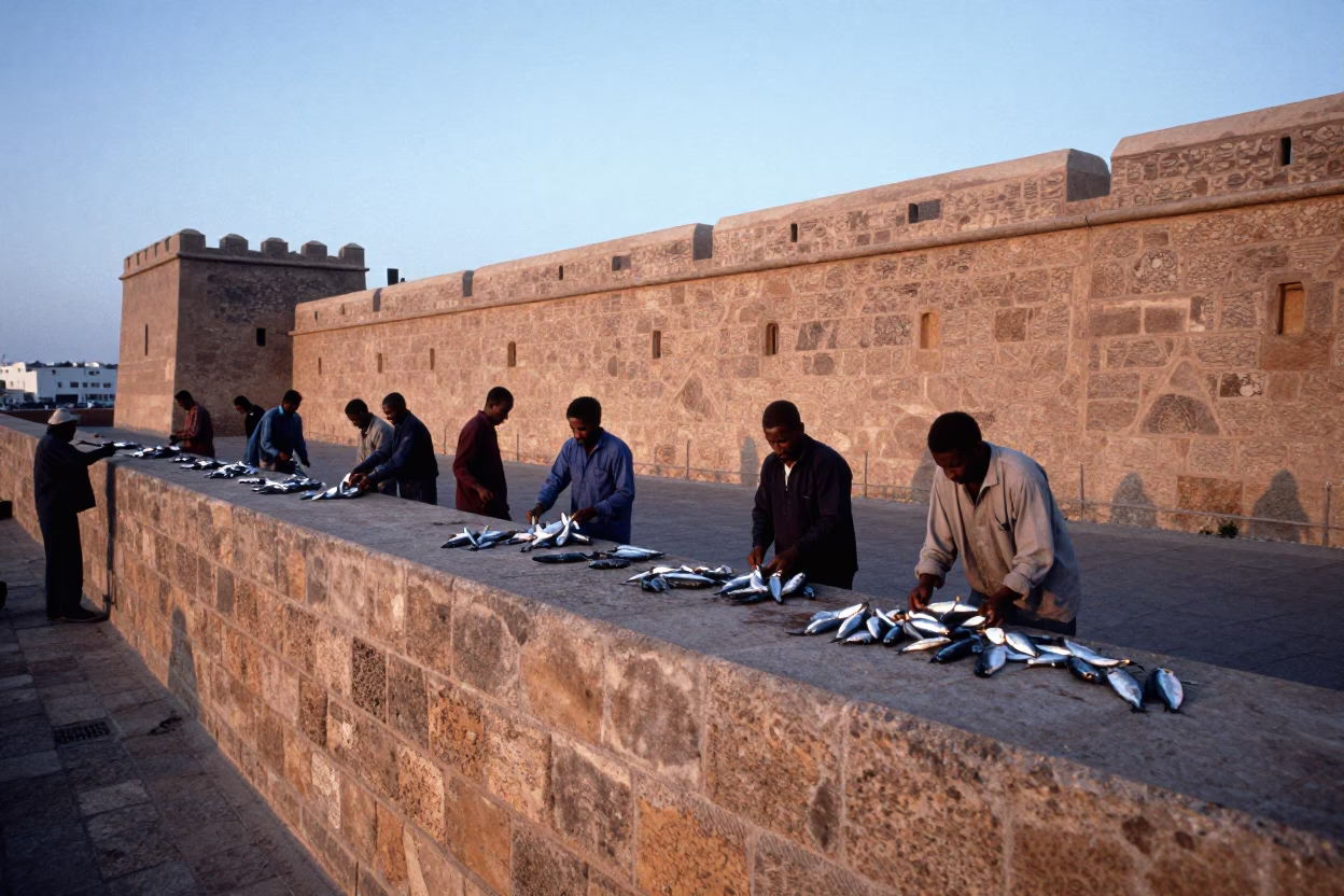 Unloading Sardines in Essaouira in in Essaouira, Morocco