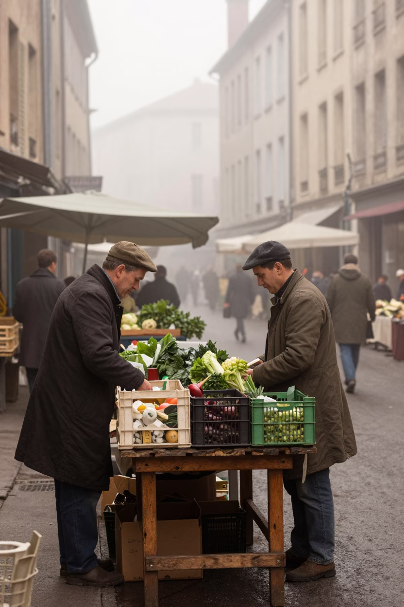 Unpacking Produce in Lyon in in Lyon, France