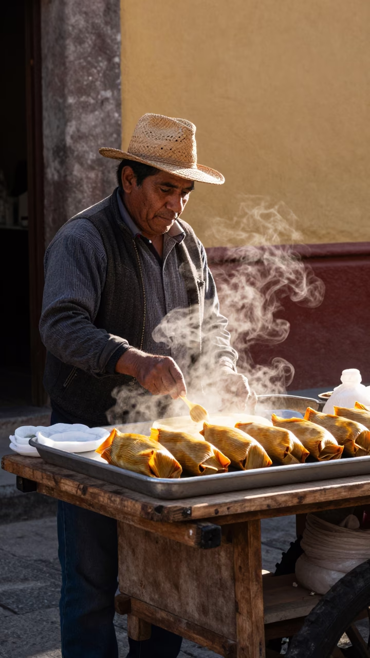 Unwrapped Tamales in Oaxaca at The Late Morning Light in in Oaxaca, Mexico