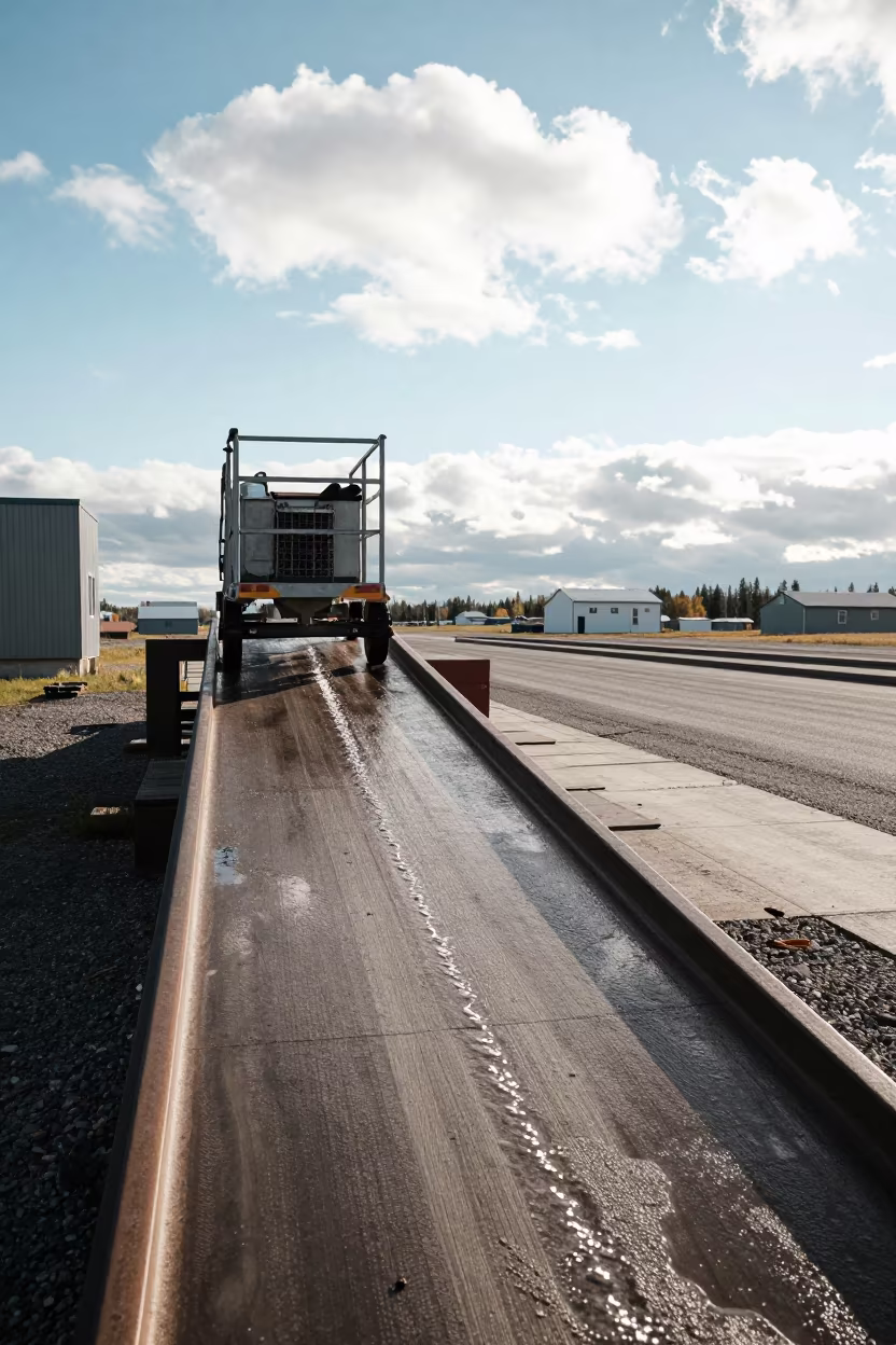 Uphill Water Flowing Cart Yukon Stockyard in at a stockyard loading ramp in Yukon