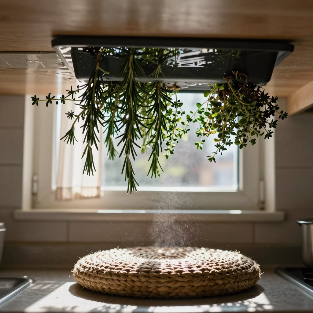 Upside Down Herb Garden Reflection on Water Ceiling in on a reading nook cushion in Braga