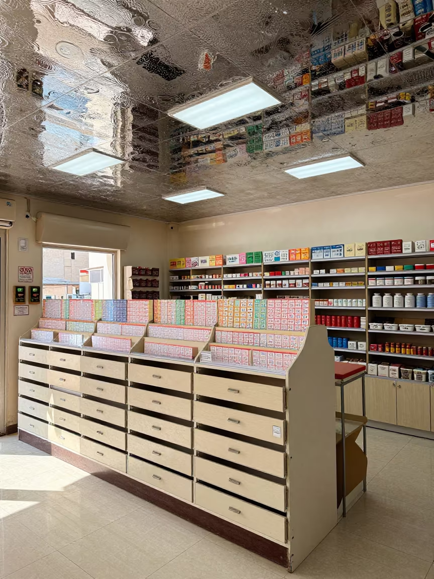 Upside Down Lottery Restock Drawer Reflection in beside a seasonal endcap near the sales floor in Asyut