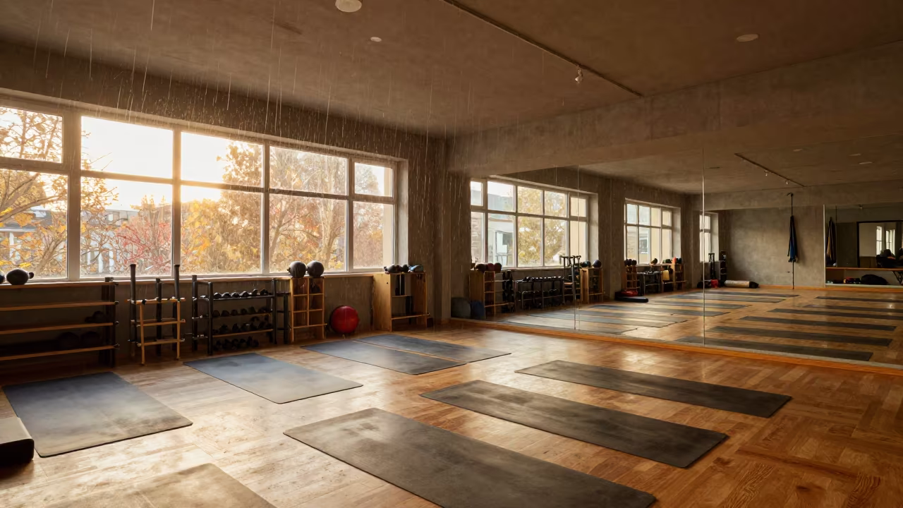 Upside Down Rain in Aksaray Fitness Studio in inside a yoga studio before the session begins in Aksaray