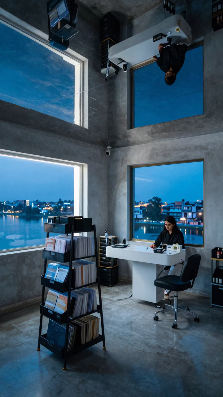 Upside-Down Reflections in Srinagar Salon Ceiling Water in inside a salon row in Srinagar