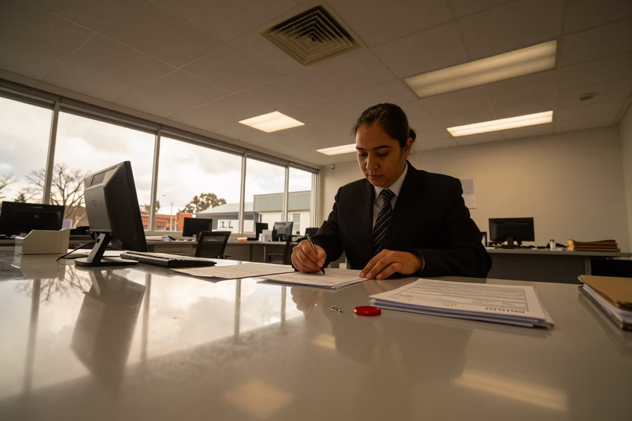Upside-Down Water Ceiling Reflecting Clerk in inside a campaign office near Melbourne