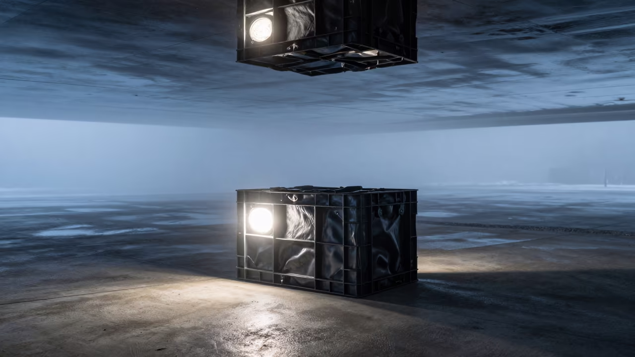 Upside Down Water Ceiling Reflects Winter Motor Pool in along an airbase flight line in British Columbia