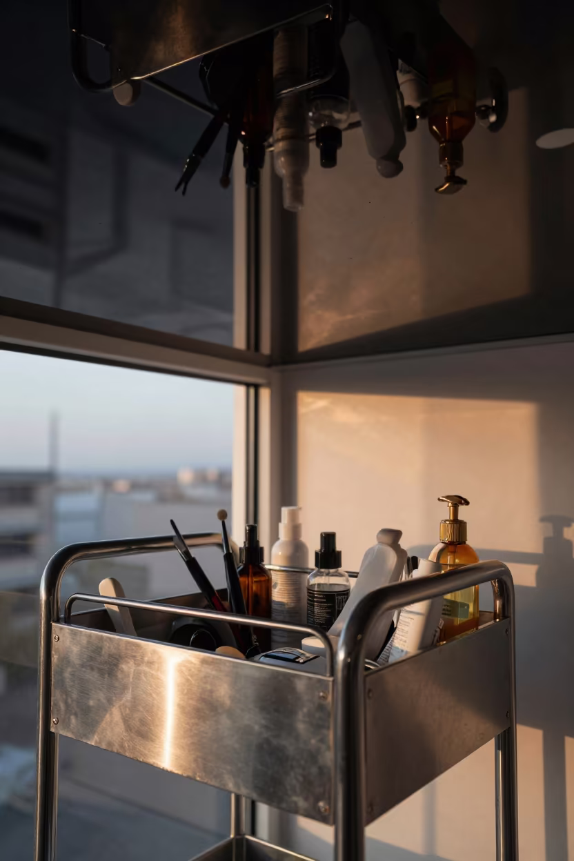 Upside Down Water Ceiling Mirror Caddy Chiniot in inside a skincare treatment room in Chiniot