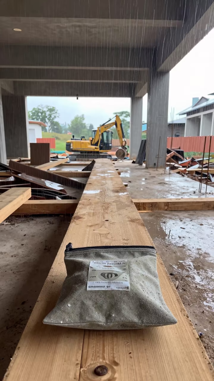 Upward Rain Over Concrete Meter in Lobby in inside a half-built lobby near Lubumbashi