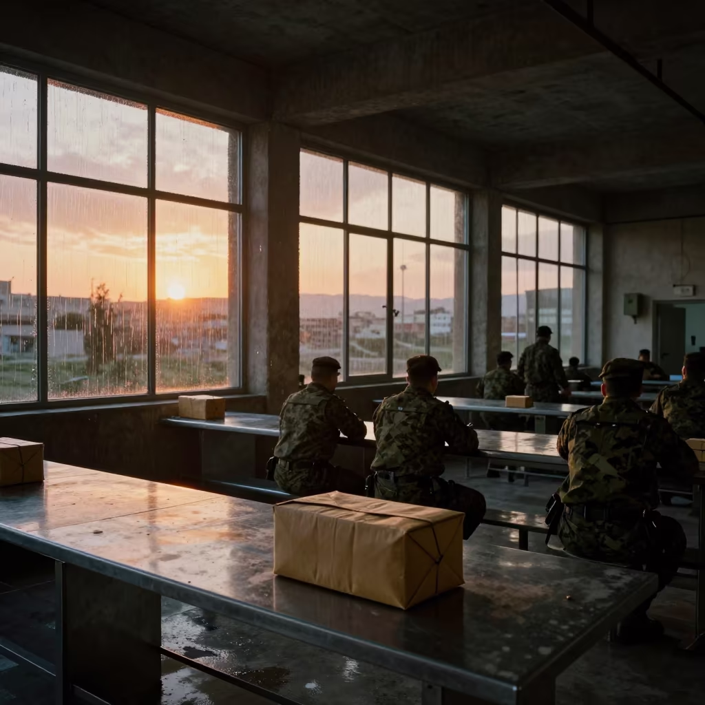 Upward Rain in Jordan Mess Hall Sunset in in a mess hall before service in Jordan