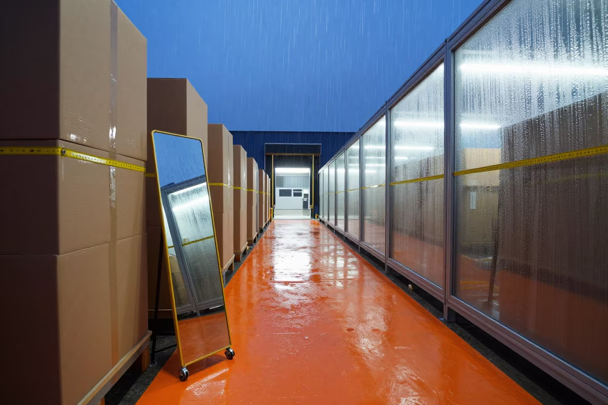 Upward Rain in Oversize Parcel Zone in inside a fulfillment packing zone near Baía Farta
