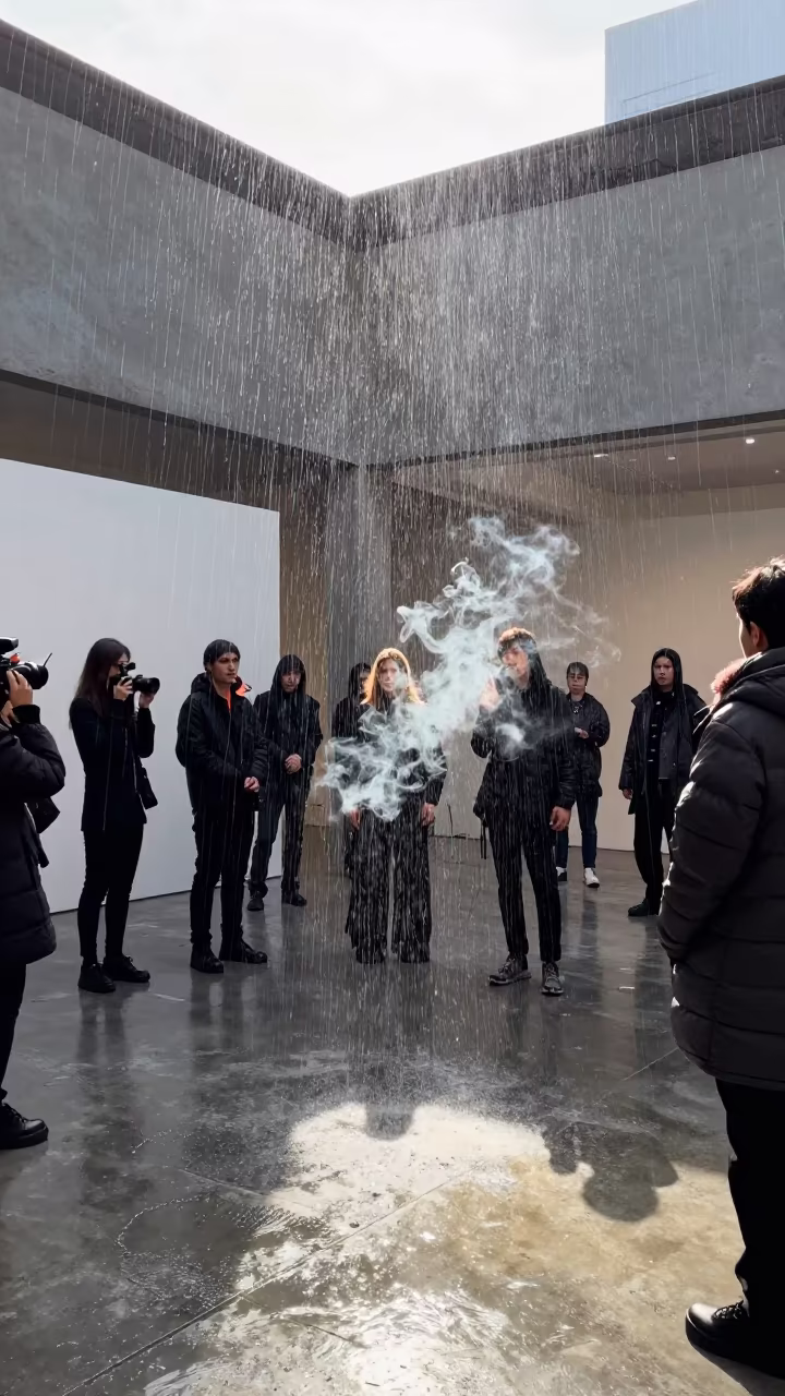 Upward Rain in Santiago Fashion Courtyard in inside a minimalist showroom in Santiago